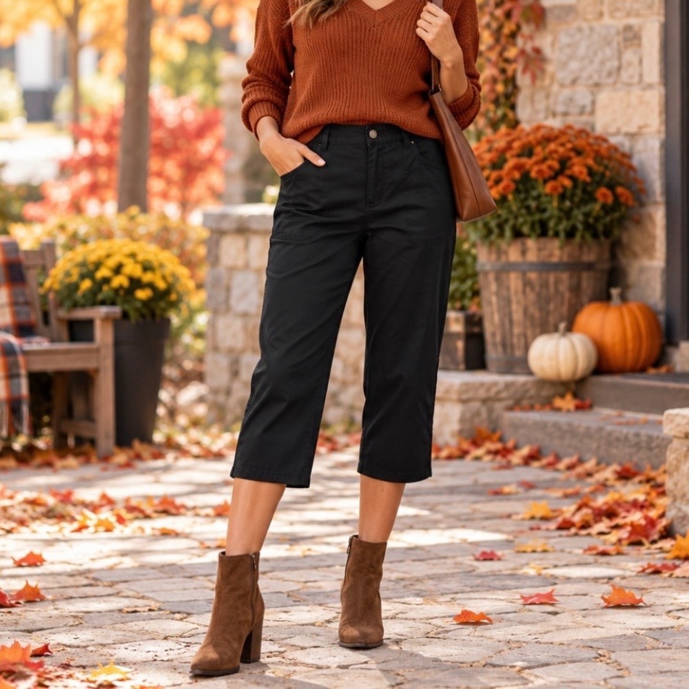 Ralph Lauren Classic Mid-Calf Crop Capri Black Pants Size 12 Preppy Fall Cotton